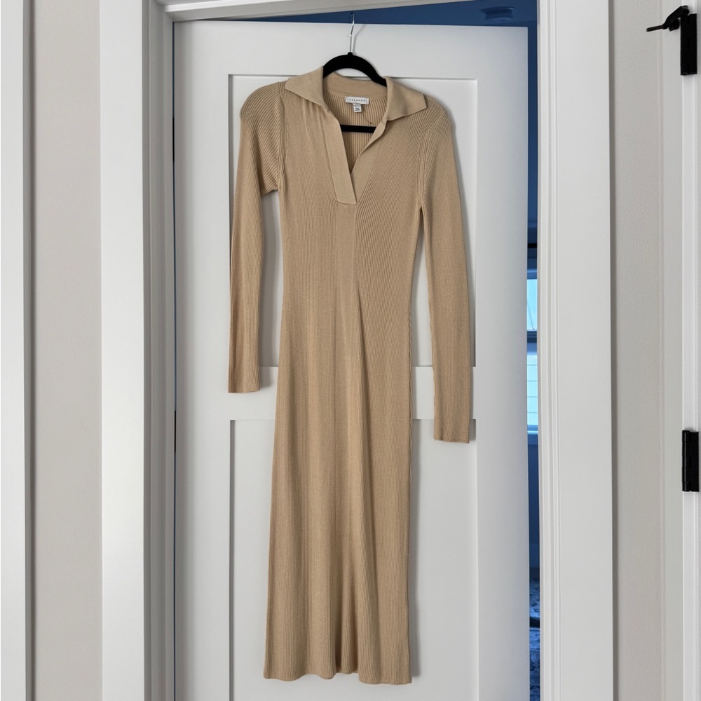 Tan Long-Sleeve Polo Dress